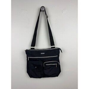 Baggallini Black Nylon Multi Zip Crossbody Shoulder Bag Tote Travel Organizer